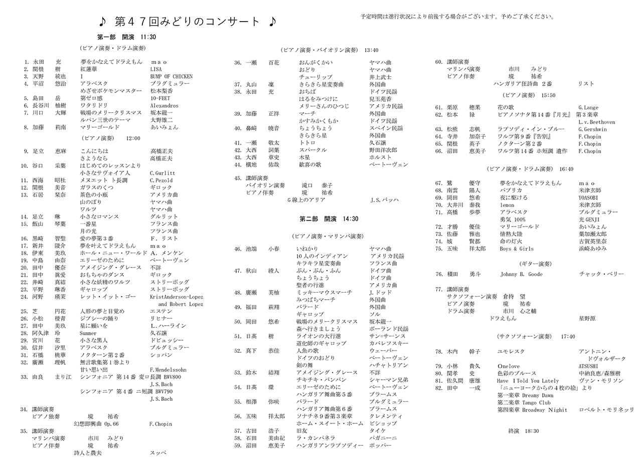 市川みどり音楽教室　第47回発表会